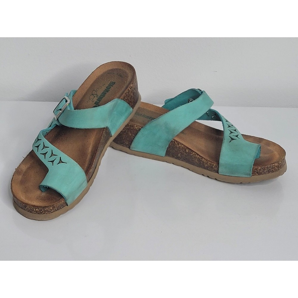 BIONATURA Nubuk Leather Blue Cork Sandals Made in Italy Size 36 US 5 Wedge